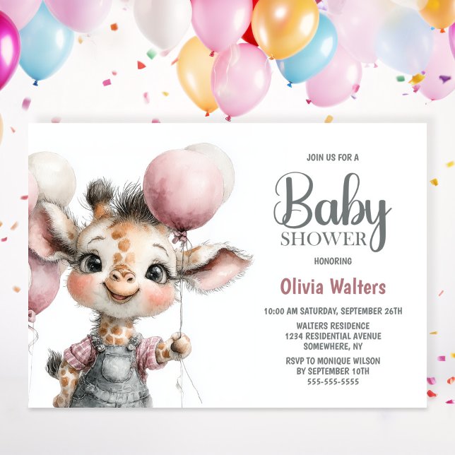 Girl Giraffe Baby Shower Invitation (Creator Uploaded)