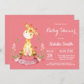 Girl Giraffe Baby Shower Invitation (Front/Back)