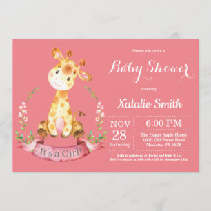 Girl Giraffe Baby Shower Invitation