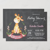 Girl Giraffe Baby Shower Invitation Chalkboard (Front/Back)