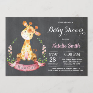 Girl Giraffe Baby Shower Invitation Chalkboard