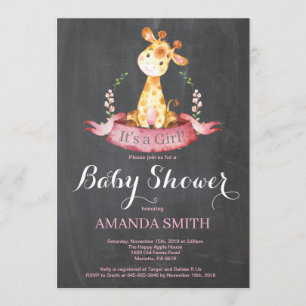 Girl Giraffe Baby Shower Invitation Chalkboard