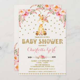 Girl Giraffe Baby Shower Pink Floral Tribal Invite