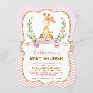 Girl Giraffe Baby Shower Pink & Gold Invitation