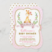 Girl Giraffe Baby Shower Pink & Gold Invitation (Front/Back)