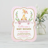 Girl Giraffe Baby Shower Pink & Gold Invitation (Standing Front)