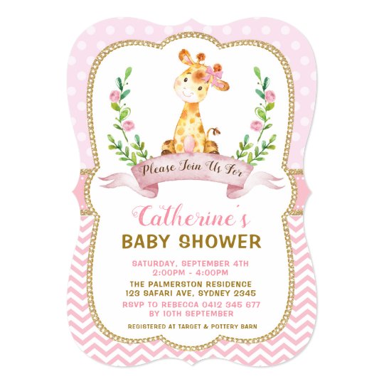 Giraffe Baby Shower Pink Gold Invitation Zazzle
