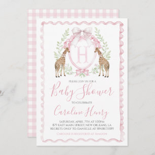 Girl Giraffe Baby Shower Preppy Pink Gingham Invitation