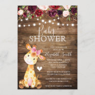 Girl Giraffe Baby Shower Rustic Wood Floral Invitation