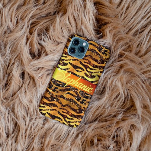 Girl Glam Faux Gold Glitter brushed Leopard Print  iPhone 13 Case
