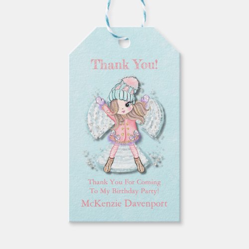 Girl Glitter Snow Angel Birthday Party Thank You Gift Tags