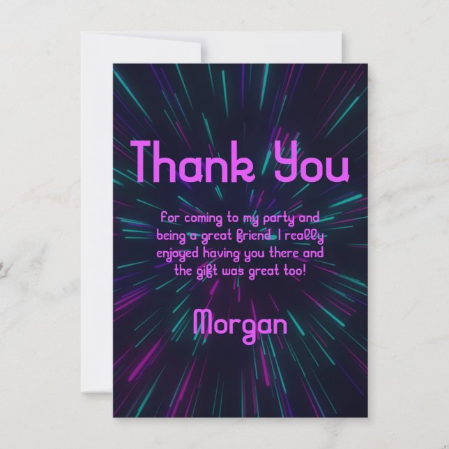 Girl Glow Party Thank You Card (Front)