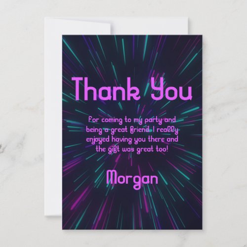 Girl Glow Party Thank You Card