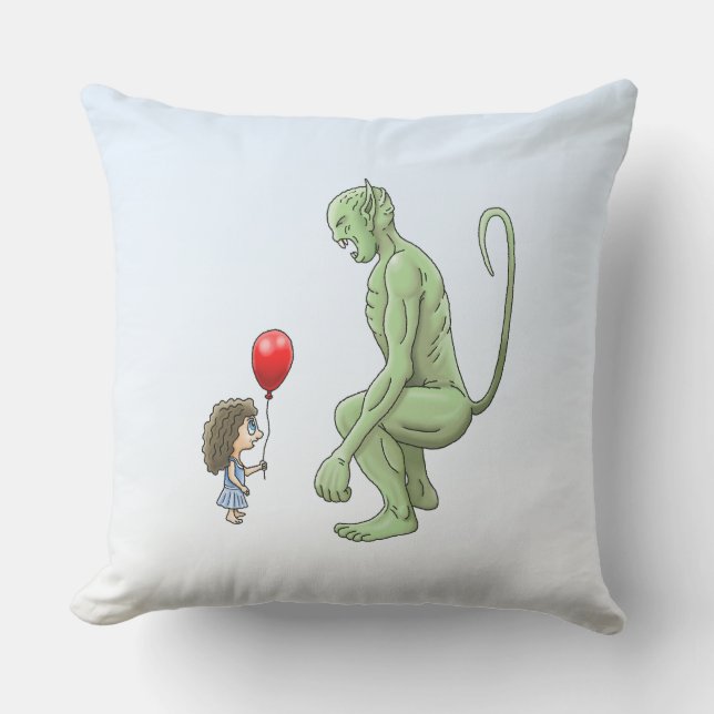 Girl & Goblin Throw Pillow (Front)