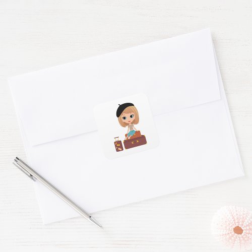 Girl Going On Holiday Square Sticker
