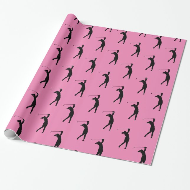 Girl Golfer Bright Pink Wrapping Paper (Unrolled)