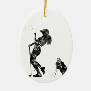 Girl golfer ceramic ornament
