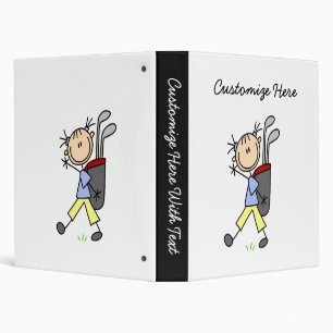 Girl Golfer With Bag and Clubs 3 Ring Binder