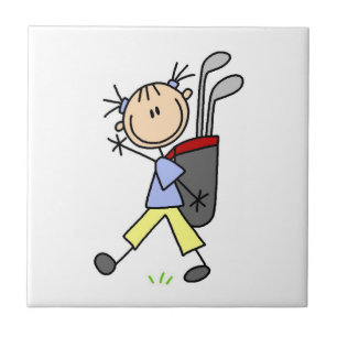 Girl Golfer With Bag and Clubs Ceramic Tile