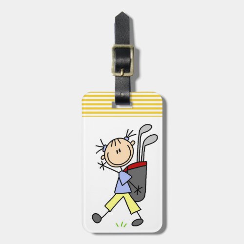 Girl Golfer With Bag and Clubs Luggage Tag