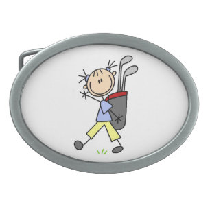 Girl Golfer With Bag and Clubs Oval Belt Buckle