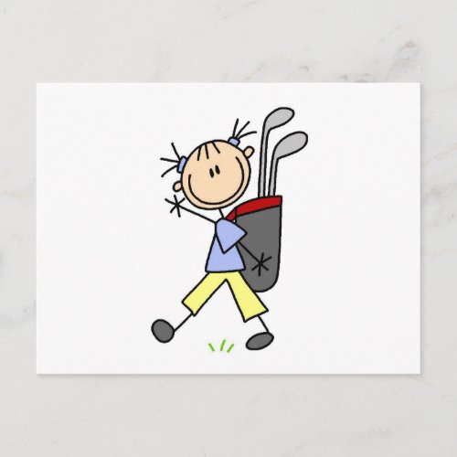 Girl Golfer With Bag and Clubs Postcard