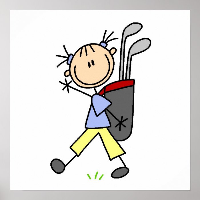 Girl Golfer With Bag and Clubs Poster