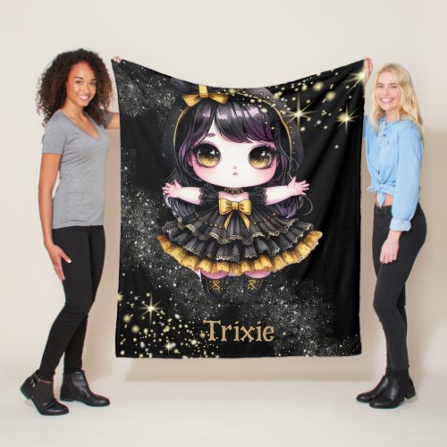 Girl Goth Cute Custom Decor Gift Gothic Kawaii Fleece Blanket