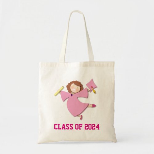 Girl Graduate Cartoon Cap  Gown Class of 2024 Tote Bag