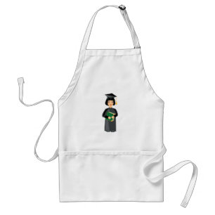 Girl Graduate in Black Cap and Gown Adult Apron