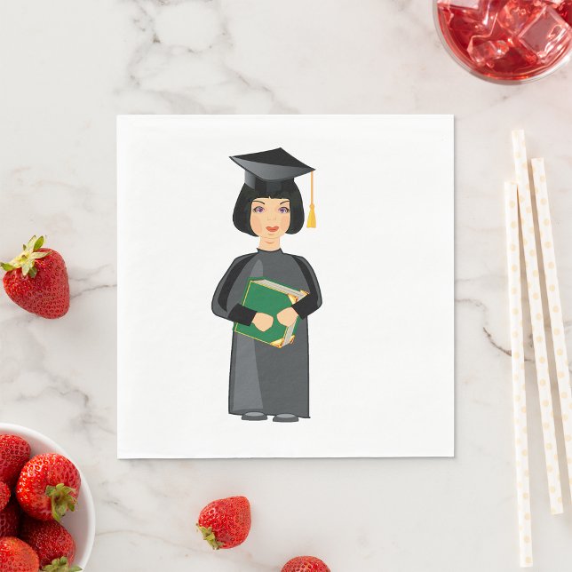 Girl Graduate in Black Cap and Gown Napkins (Creator Uploaded)