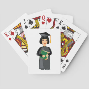 Girl Graduate in Black Cap and Gown Poker Cards
