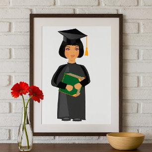 Girl Graduate in Black Cap and Gown Poster