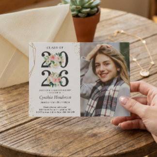 Girl Graduate Photo Blush Pink Floral Graduation Invitation