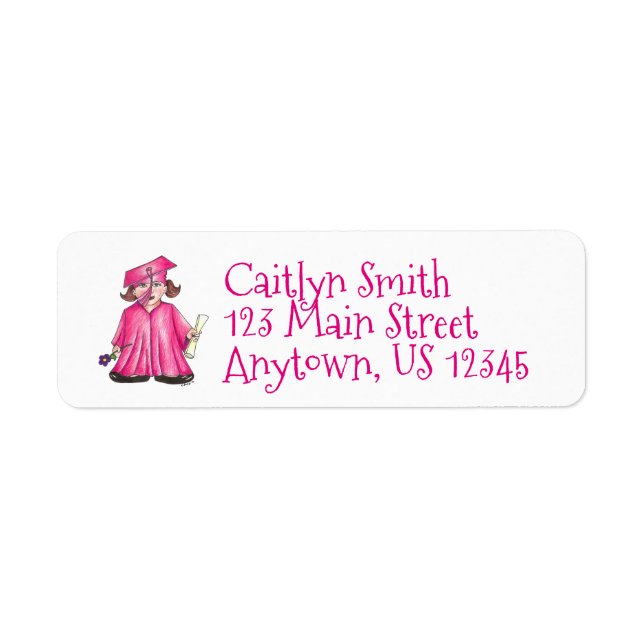Girl Graduate Pink Gown Cap Preschool Graduation Label (Front)