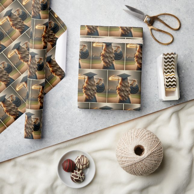Girl Graduate Swinging a Flaming Baseball Bat Wrapping Paper (Crafts)