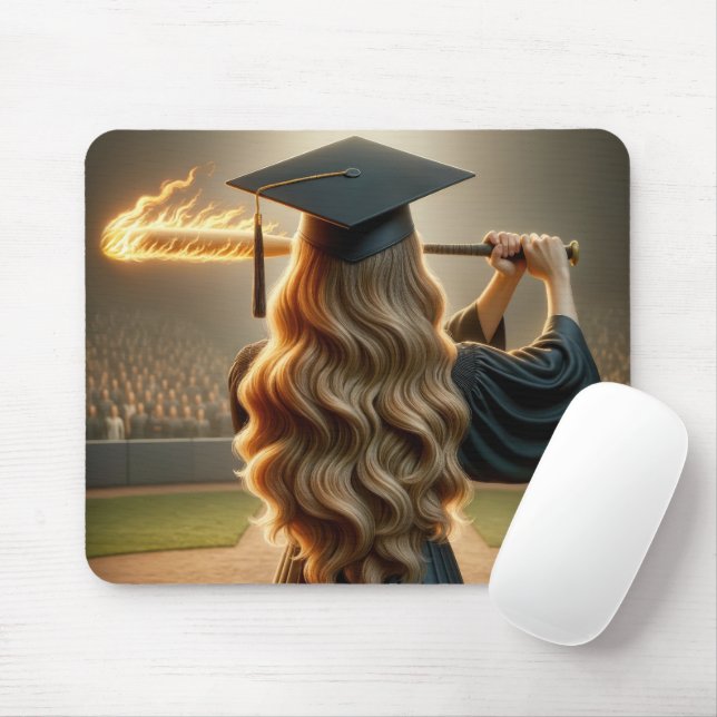Girl Graduate With a Flaming Bat Mouse Pad (With Mouse)