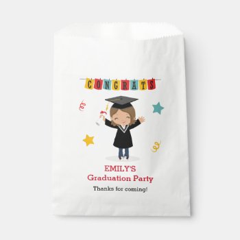 Girl Graduation Favor Bags With Cute Brown Hair by CallaChic at Zazzle