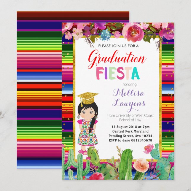 Girl Graduation Party Fiesta Invitation (Front/Back)