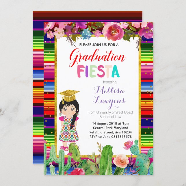 Girl Graduation Party Fiesta Invitation (Front/Back)