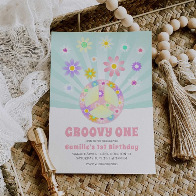 Girl Groovy One Retro Birthday Invitation