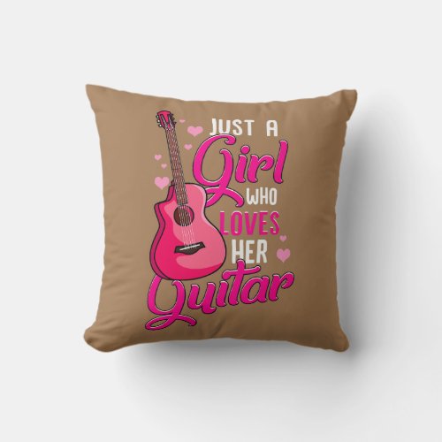 Girl Guitar Player Female Guitarist Kids Music Throw Pillow