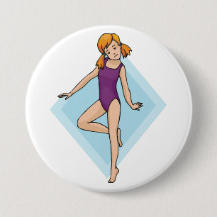Girl Gymnast in Purple Leotard Button