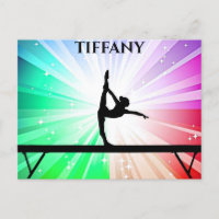 Girl Gymnast on Balance Beam over Rainbow Burst