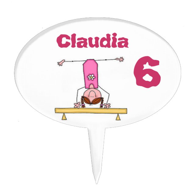 Girl Gymnastics cartoon name/age Cake Pick (Front)