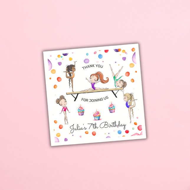 Girl Gymnastics Cupcake & Balloon Birthday Party Napkins (Creator Uploaded)
