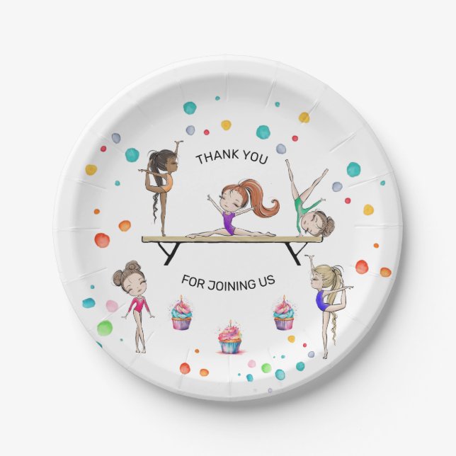Girl Gymnastics Cupcake & Balloon Birthday Party   Paper Plates (Front)