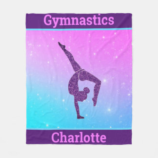 Girl Gymnastics Handstand Purple Aqua Personalized Fleece Blanket