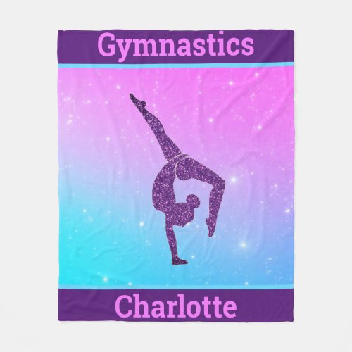 Girl Gymnastics Handstand Purple Aqua Personalized Fleece Blanket