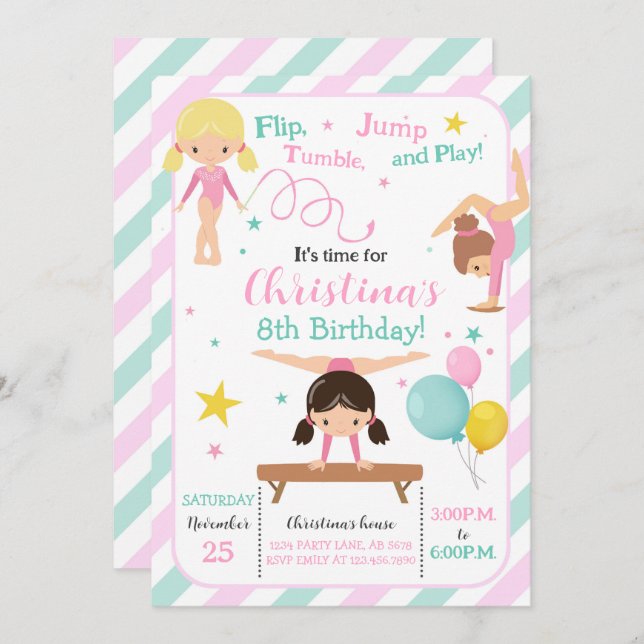 Girl Gymnastics Invitation (Front/Back)